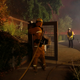 A firefighter hoses a hot spot while battling the Kincade fire at in Geyserville.